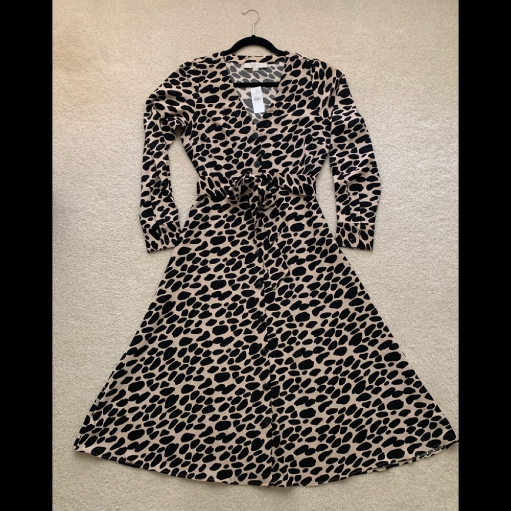 LOFT Animal Print Midi Dress - Black and Tan